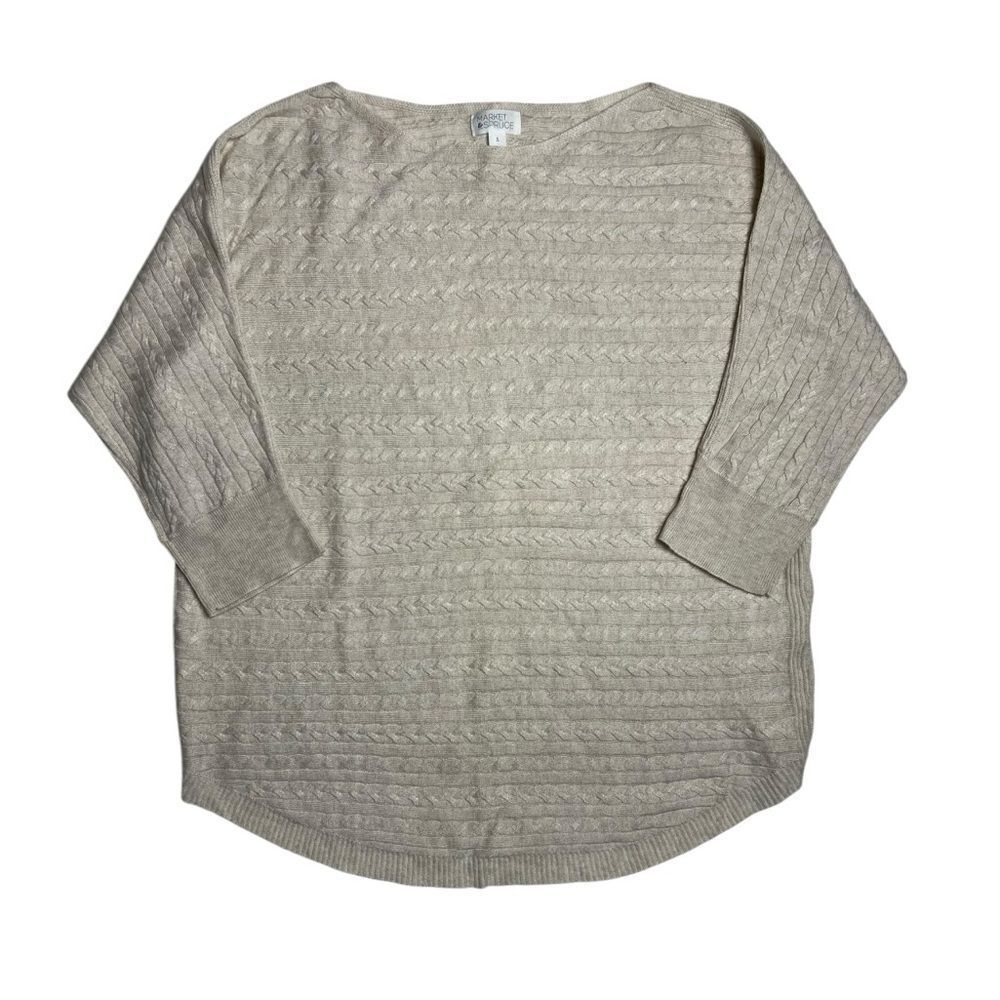 Market & Spruce Cashmere Blend Cable Knit Sweater Cream Size Large